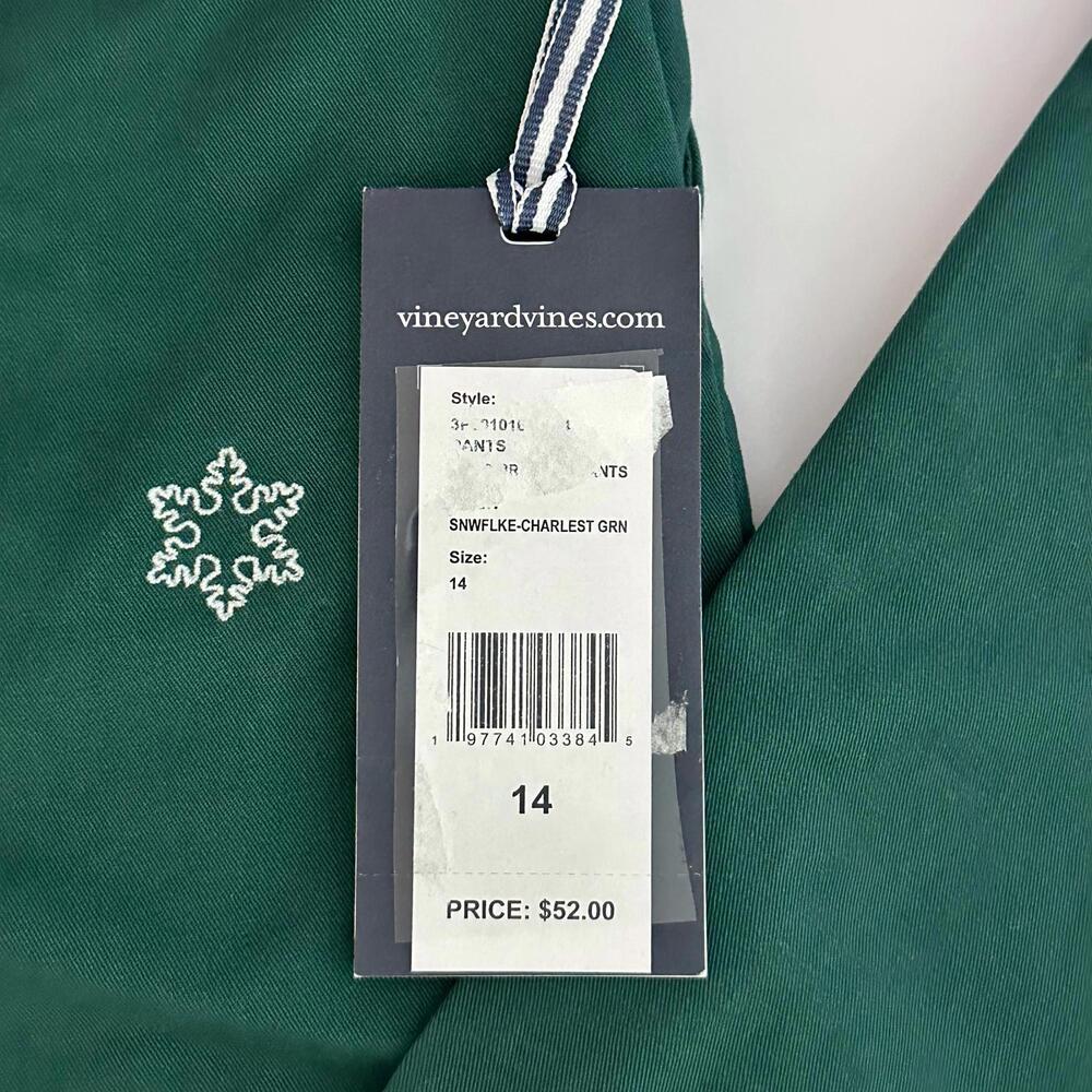 Vineyard Vines Big Kids' 14 Embroidered Snowflake Breaker Chino Pants, Green - Picture 5 of 7